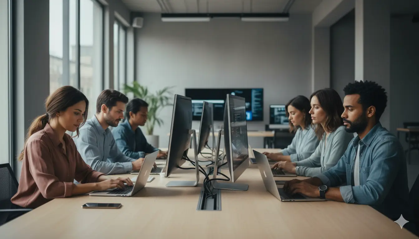 Equipo de BrosMont Solutions trabajando en proyectos de innovación tecnológica